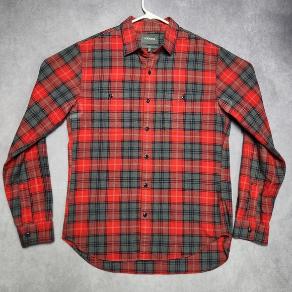 Bonobos Other - Bonobos Red Gray Plaid Flannel Slim Fit Long Sleeve Button Up Shirt Mens Medium